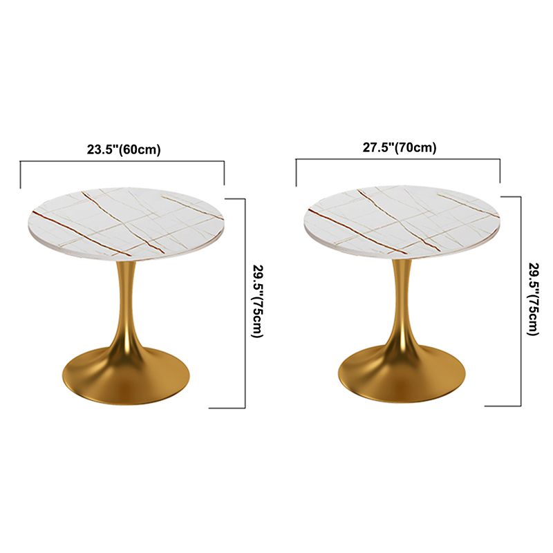 Round Luxury Style Dining Table White Tone Fixed Table with Sintered Stone