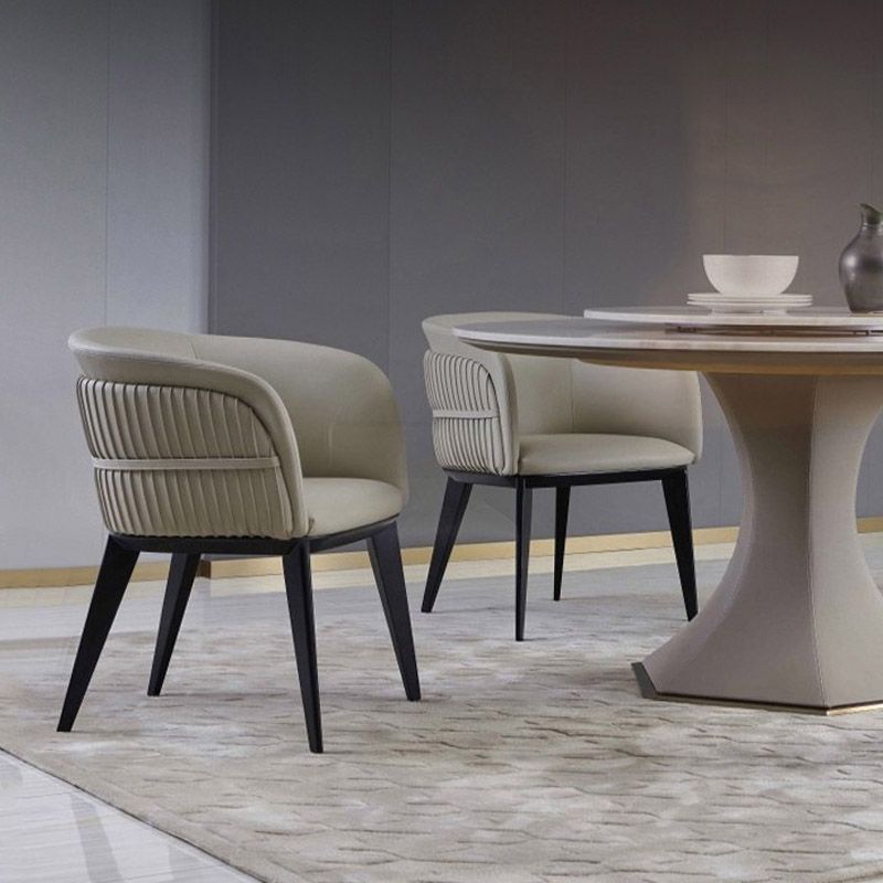 Contemporary Arm Chair Faux Leather Solid Back Dining Room Chair for Home