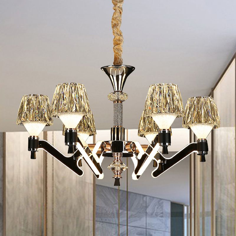 Cone Hanging Chandelier Modern Crystal 6 Lights Chrome Pendant Ceiling Light for Living Room