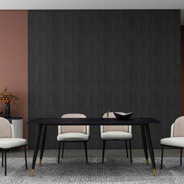 Modern Stone Rectangle Dining Table 4 Black Legs Table for Dining Room
