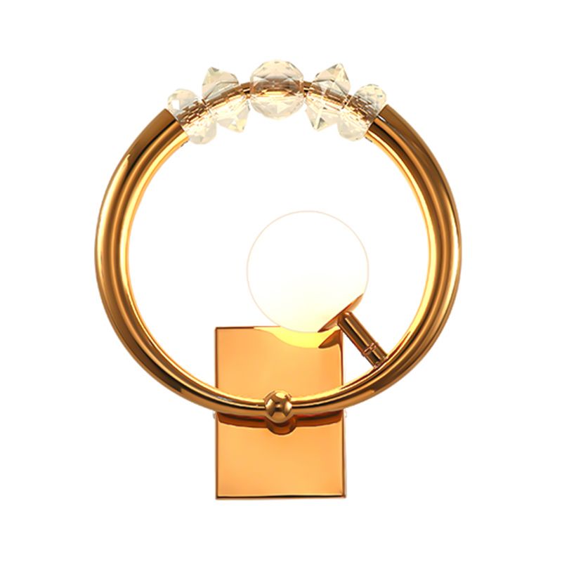 Gold Ring Wall Sconce Light Simple Style 1 Light Metal Wall Mount Light with Crystal Accent