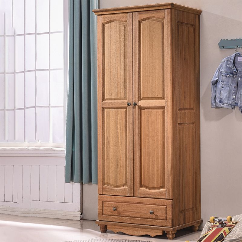 Brown Solid Wood Shelved with Garment Rod Door Wardrobe Armoire