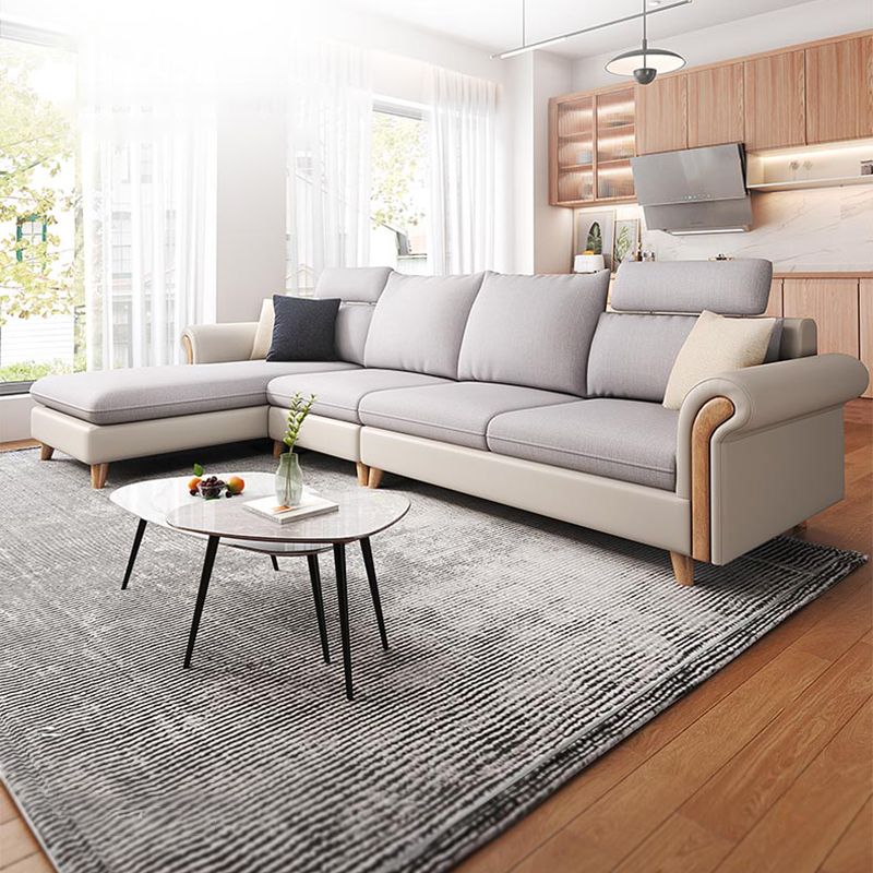 Flared Arm Pillow Back Fabric Sectionals Scandinavian Slipcovered Sofa with Chaise