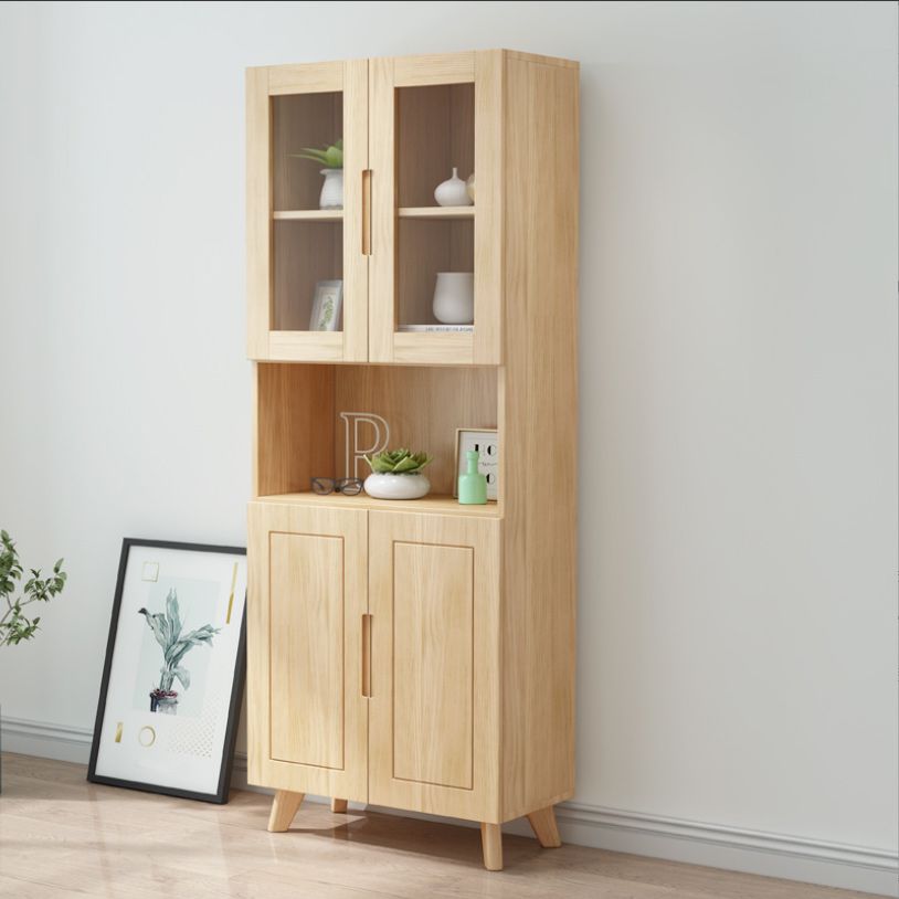 Contemporary Cabinet Rectangle Glass Paned With Doors Pine Accent Cabinet