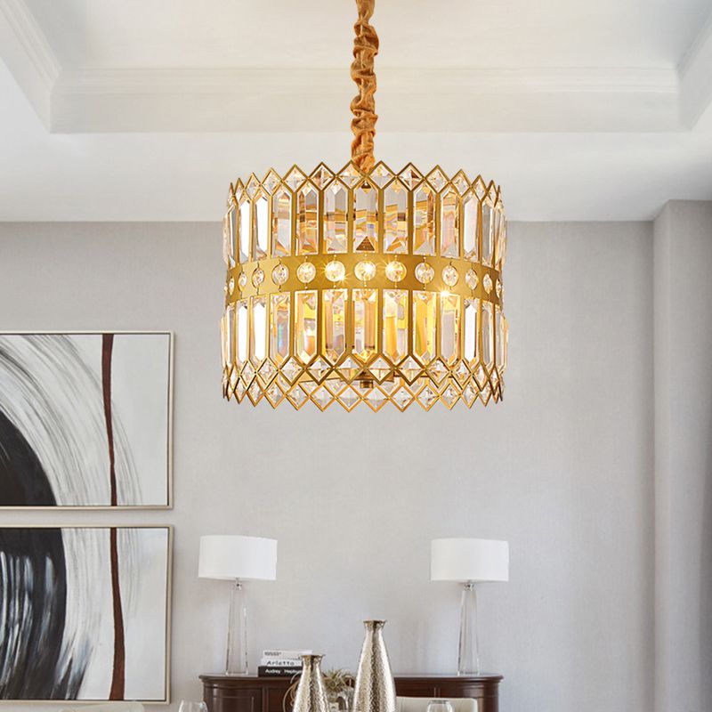 3/4 LUMIÈRES DRUM LAMPE suspendue traditionnelle Gol Crystal incrusté Prôlant Pendant Light