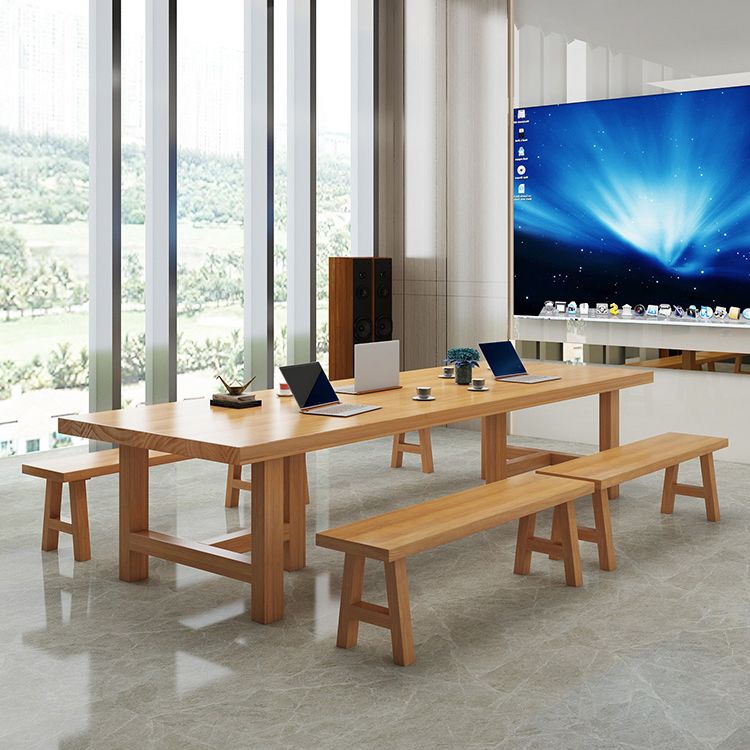 Rectangle Industrial Dining Room Table Pine Solid Wood Table with Double Pedestal