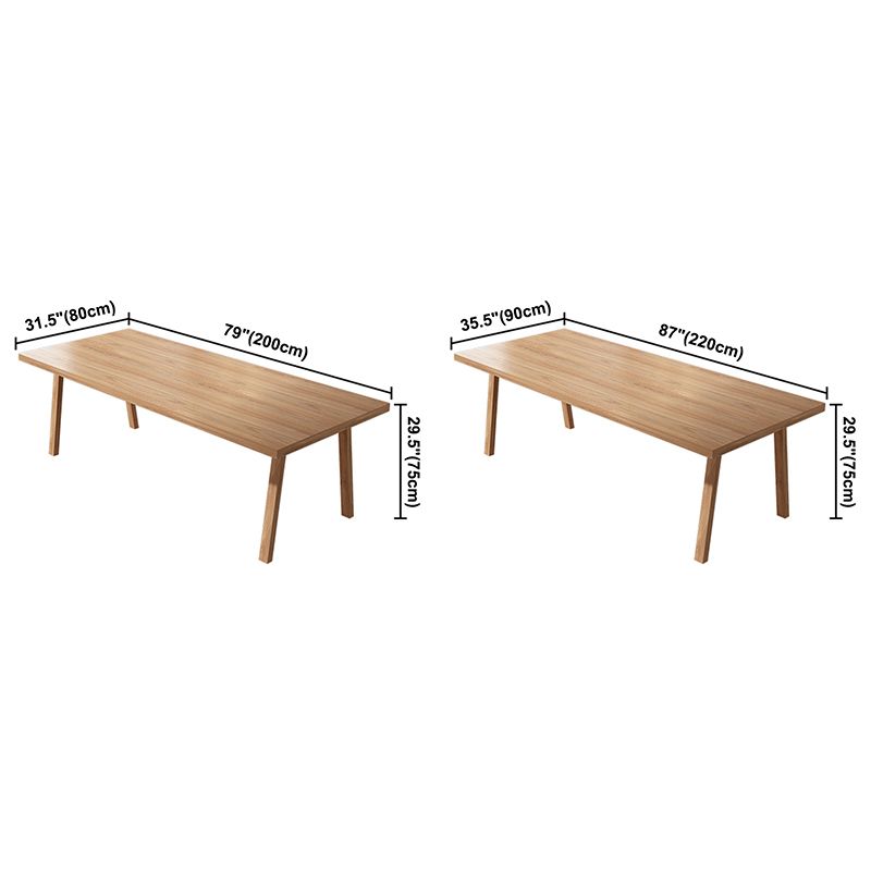 Rectangle Pine Solid Wood Table Modern Dining Table with 4 Legs, in Nature
