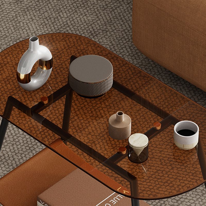 End Table Glass Sled with Storage Oval Contemporary Double Tier Side Table