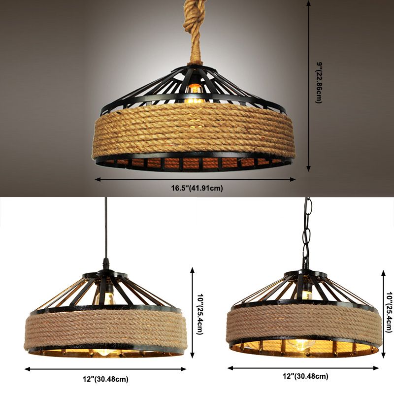 Fun a sospensione della corda di canapa a drum, illuminazione del ristorante industriale in beige