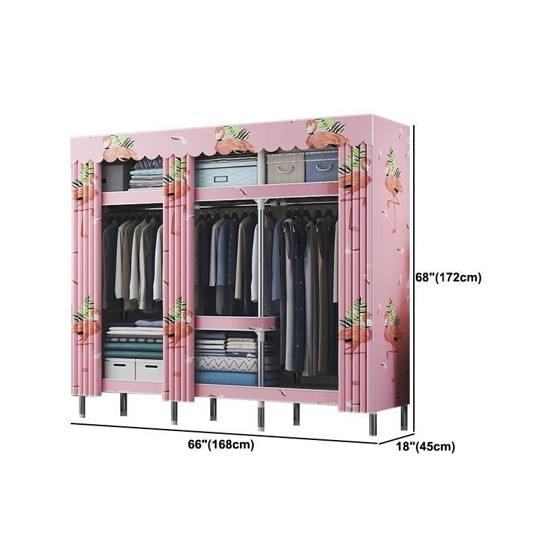Contemporary Style Metal Wardrobe Cloth Rod Included Wardrobe Closet With Shelves