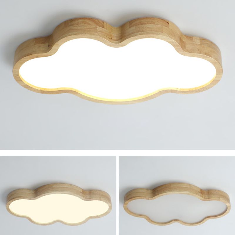 Log Color LED Ceiling Light in Modern Creative Style Wooden Cloud Flush Mount with Acrylic Shade