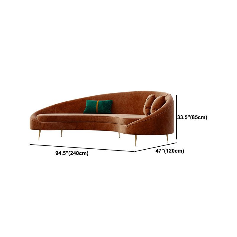 Velvet Contemporary Orange Sofa 47.24" D Curved Sofa with 3 Pillows