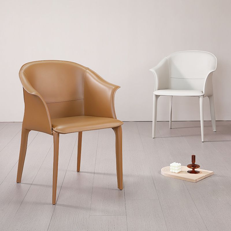 Beige and Brown Dining Chairs Modern Faux Leather Arm Side Chair
