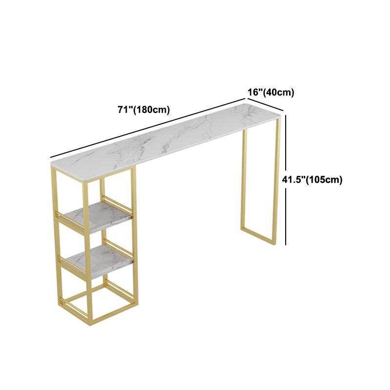 1/3/5 Pieces Glam Iron Bar Table Set Rectangle White Stone Top Bistro Set with Shelf