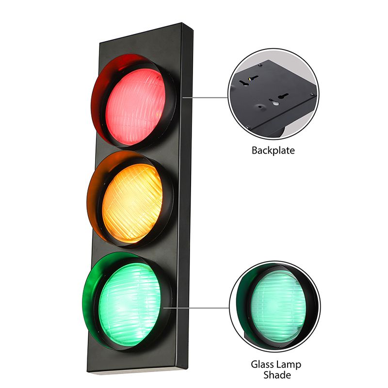 Creative Traffic Light Wall Mount Light 3 Lights Industrial LED Wall Lighting in Black for Bar