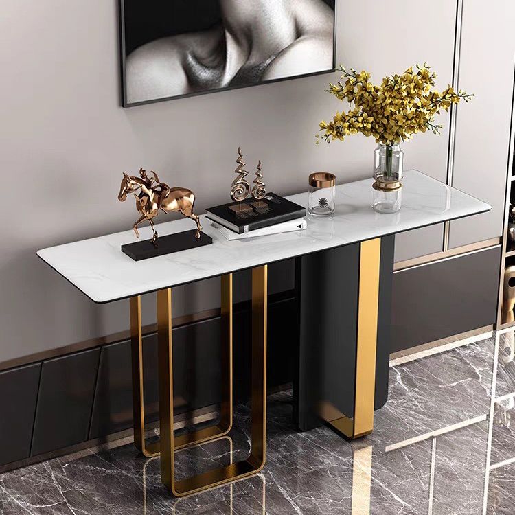 Rectangle Contemporary Console Accent Table Antique Finish Console Sofa Table in Marble