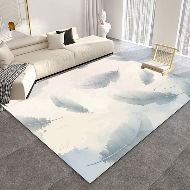 Trendy Feather Pattern Area Rug Modern Simple Carpet Polyester Friendly Washable Rug for Living Room