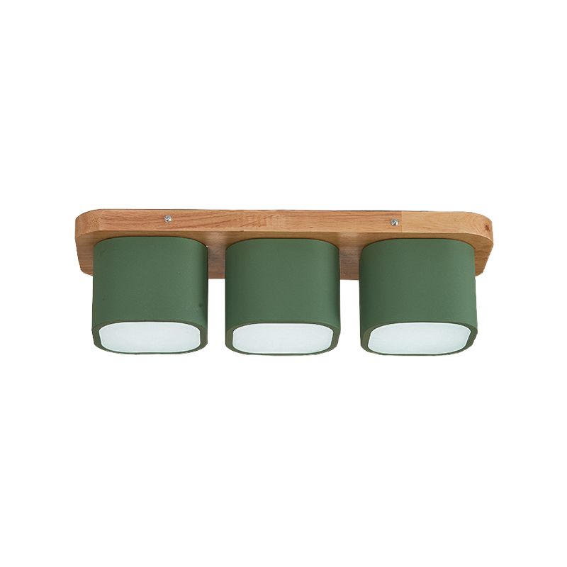 Plafonnier carré vert Simplicity, 3 ampoules, plafonnier en fer avec auvent en bois, lumière chaude/blanche