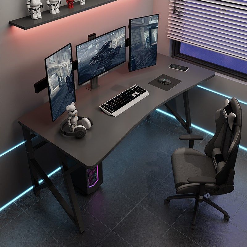 Contemporary Computer Desk Rectangular Antique Finish Desk with Metal Legs