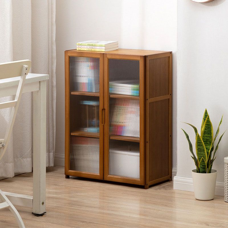 Contemporary Closed Back Bamboo Bookshelf Acrylic Bookcase with Cabinets