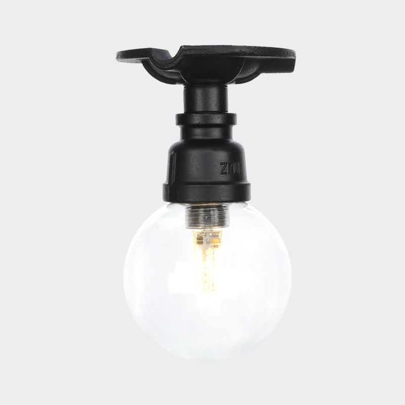 Orb Clear Glass Semi Flush Lighting Industrial 1 Bulb Restaurant Ceiling Mounted Fixture in Black