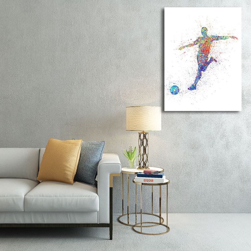Watercolor Football Training Wall Art Blue-Purple Modern Style Canvas for Boys Bedroom