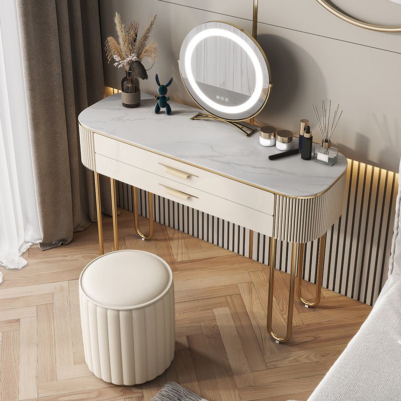 2 Drawers Makeup Table Desk Vanity for Women with Stool- 17.72" D
