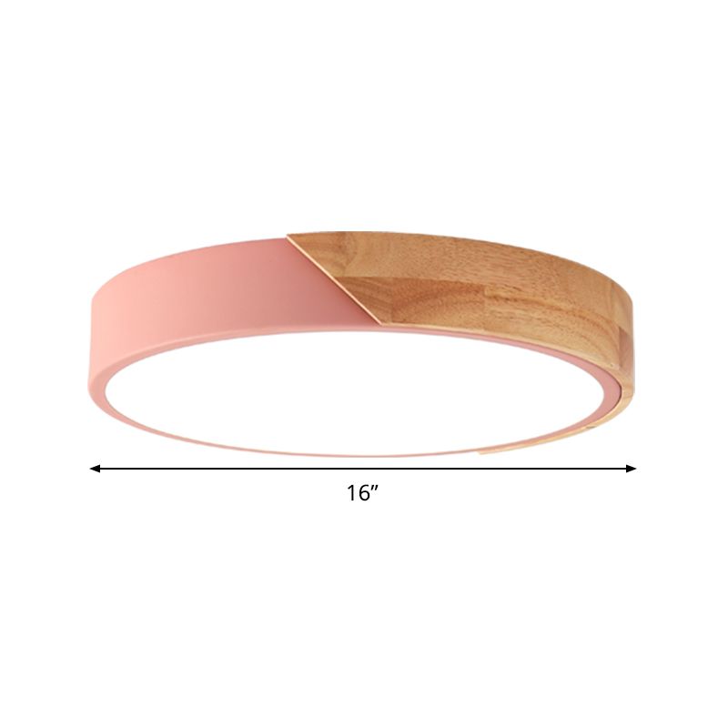 Round Flush Light Modernist Metal LED Pink/White Ceiling Mounted Fixture with Acrylic Diffuser, 12"/16"/19.5" Wide