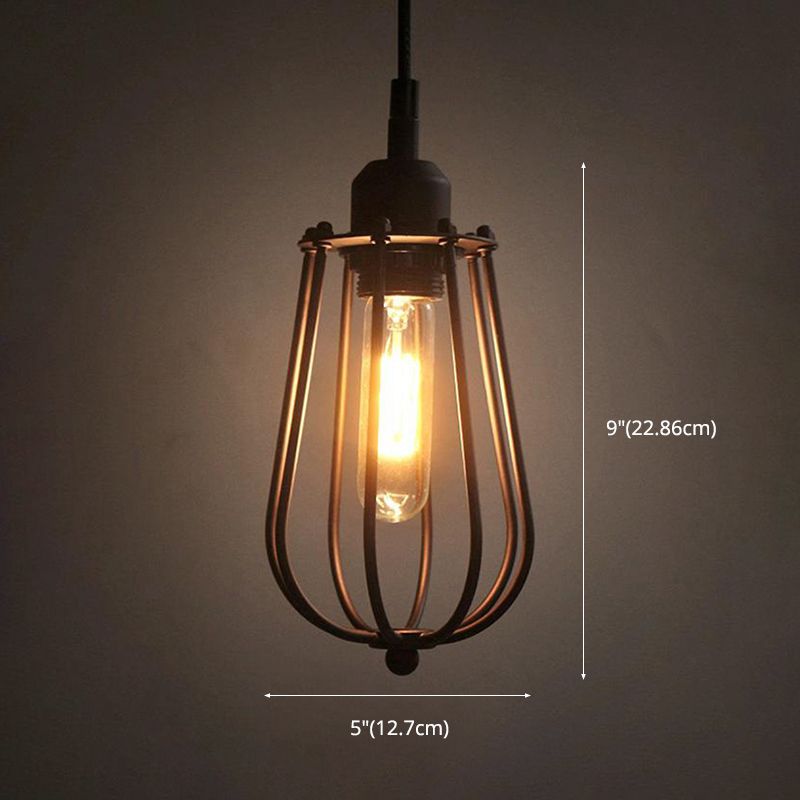 1 Light Caged Lamp Hanging Light Fixtures Retro Industrial Metallic Ceiling Pendant for Bar