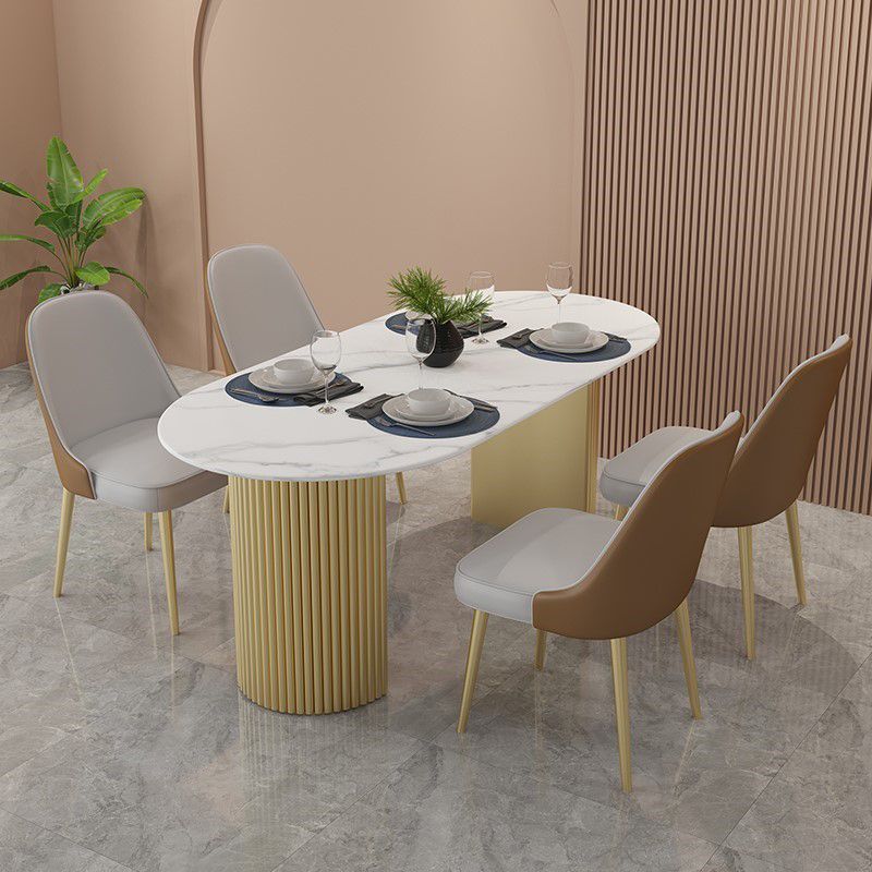 Oval Double Pedestal Modern Dining Table Fixed Table for Dining Room