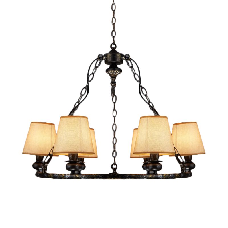 Anello rustico sospeso a sospensione a 6 luci lampadario soffitto in tessuto in nero per soggiorno