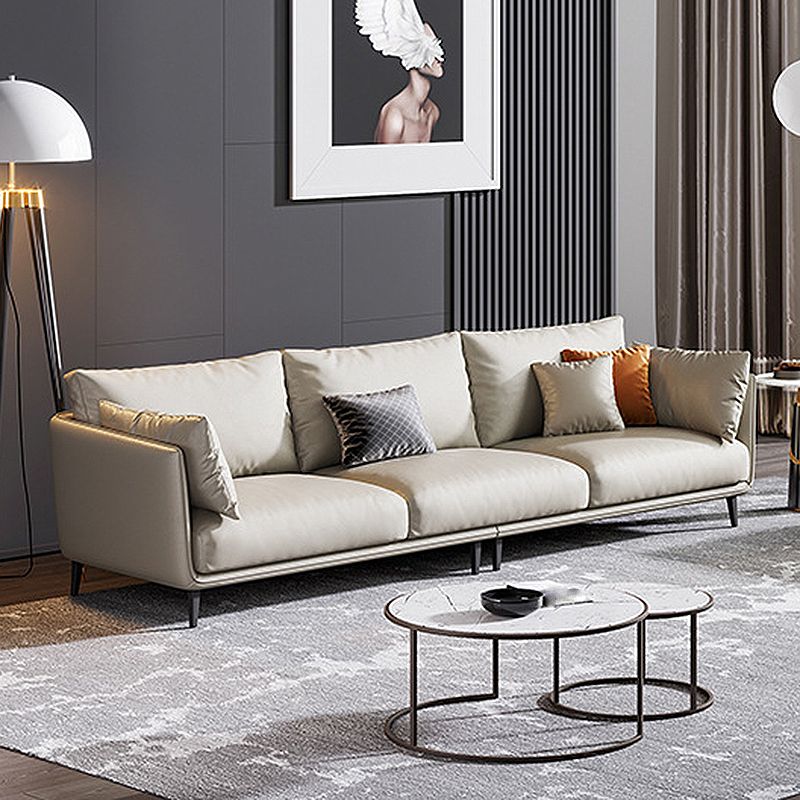 Living Room Genuine Leather Couch Square Arm Sofa with Pillow Back