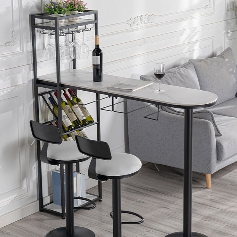Glam Style Storage Bar Table 42-inch Height Stone Top Pub Table