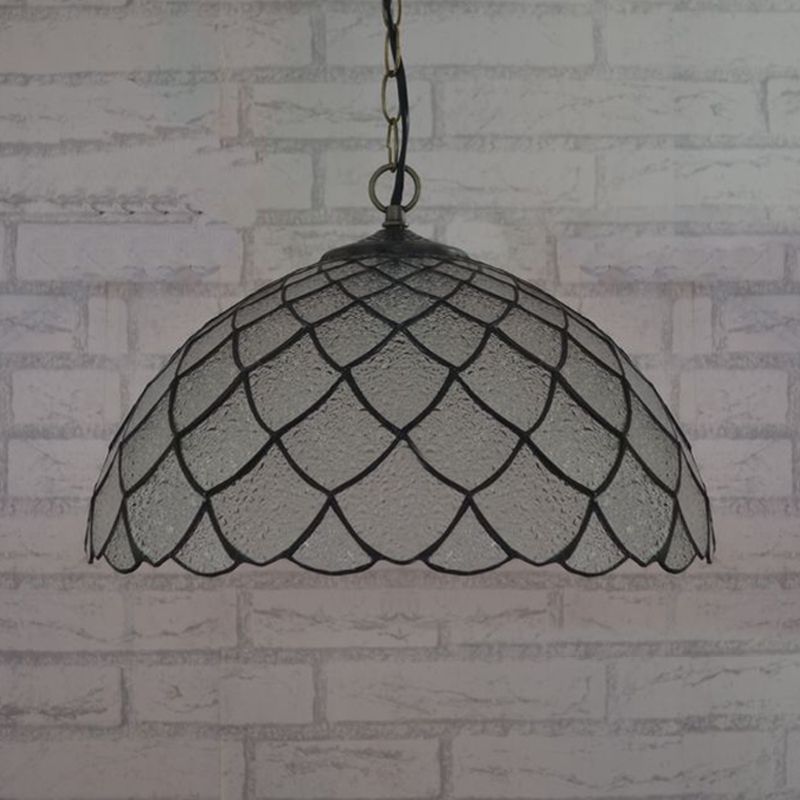 Black Domed Shade Ceiling Light Baroque 1 Light Silver Textured Glass Pendant Lighting Fixture