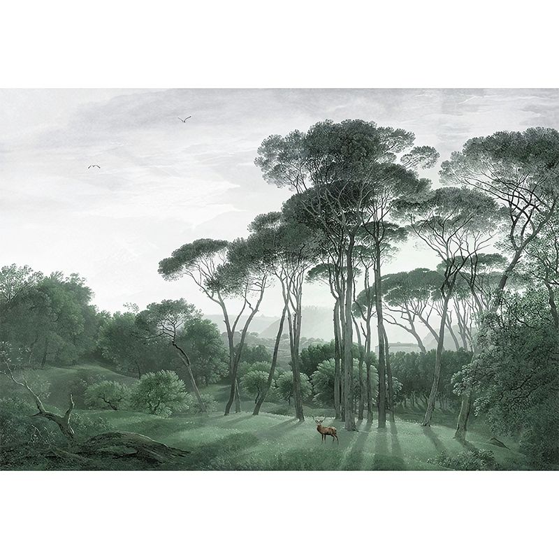 Illustration Style Mural Wallpaper Tall Tree and Grass Giant Wall Covering for Decor, Customized Size Available