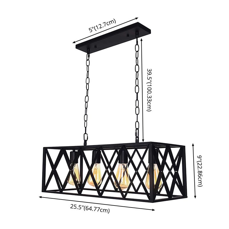 Luz colgante de isla rectangular negra en estilo creativo industrial Luz de techo de hierro forjado para comedor