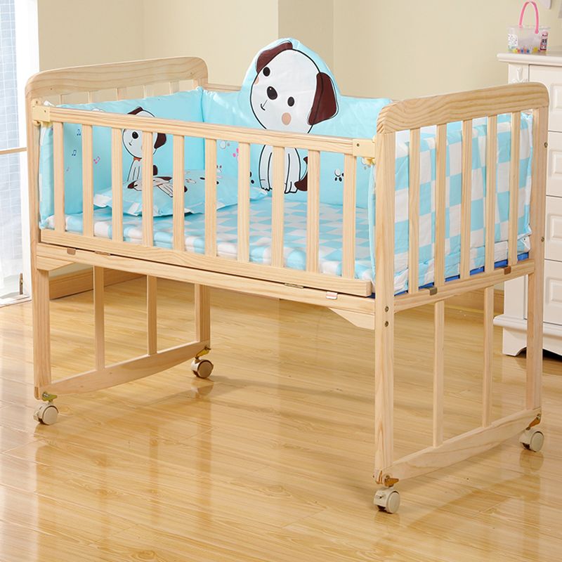 Farmhouse / Country Baby Crib Wood with Guardrail Washed Natural Nursery Bed