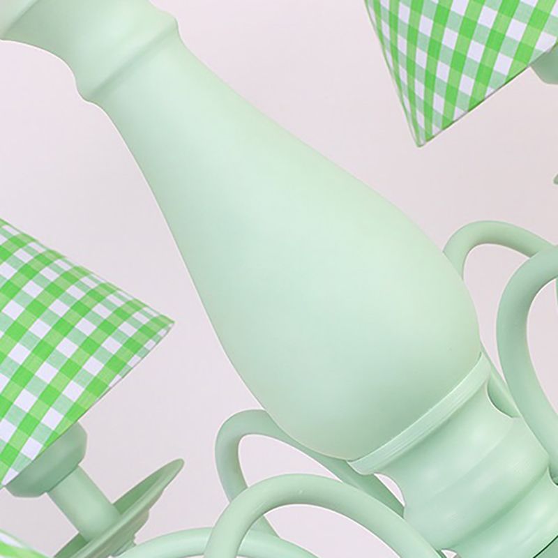 Macaron Loft Plaid Shade Chandelier Metal 4 Lumières Green Hanging Light for Nursing Room
