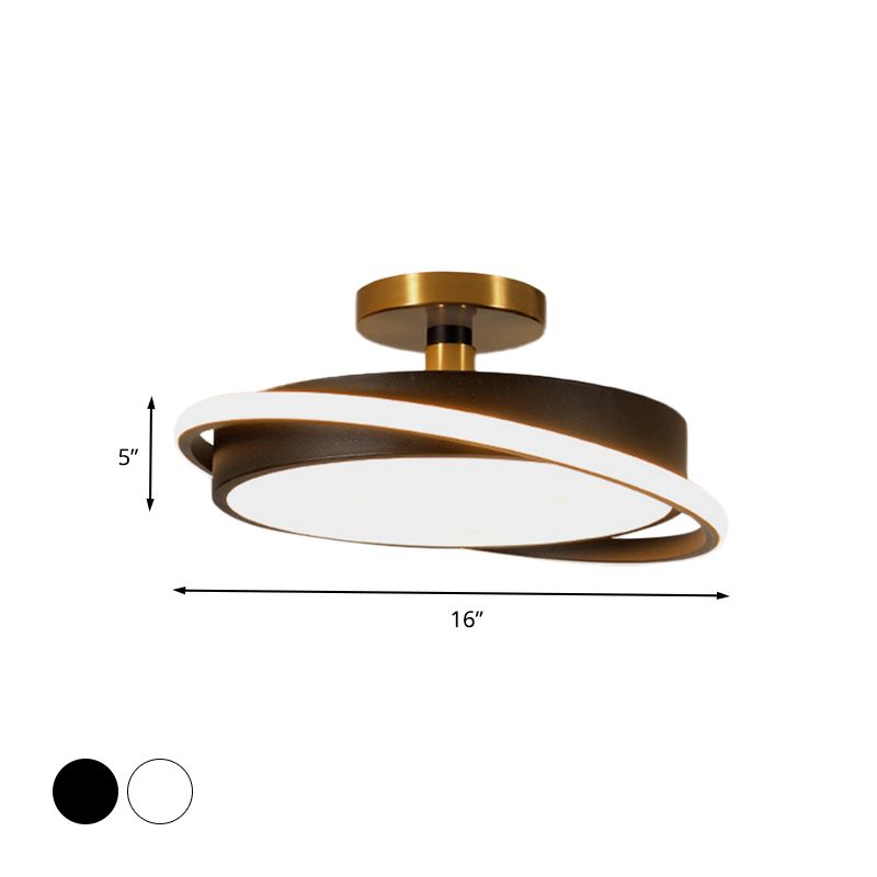 Drum Bedroom Flush Light Fixture Metal 18"/21.5" Dia LED Modernism Semi Flush Lamp in White/Black with Rotatable Ring, White/Warm Light
