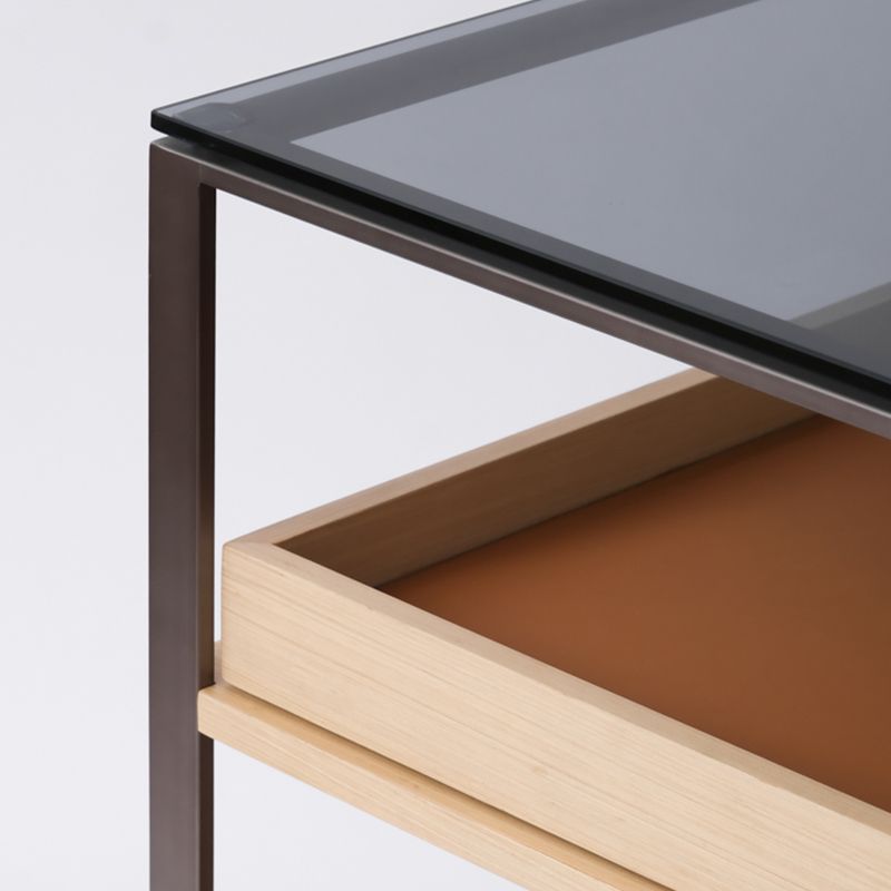 Stationary Glass Open Storage Prep Table Modern Style Rectangle with Drawer