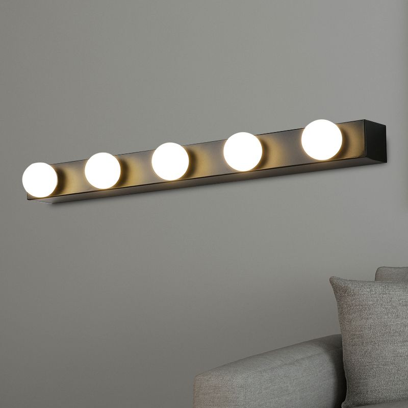 Black/White Finish Open Bulb Vanity Lighting Fixture Minimalism Style 4/5 Heads Metal Wall Light for Bathroom