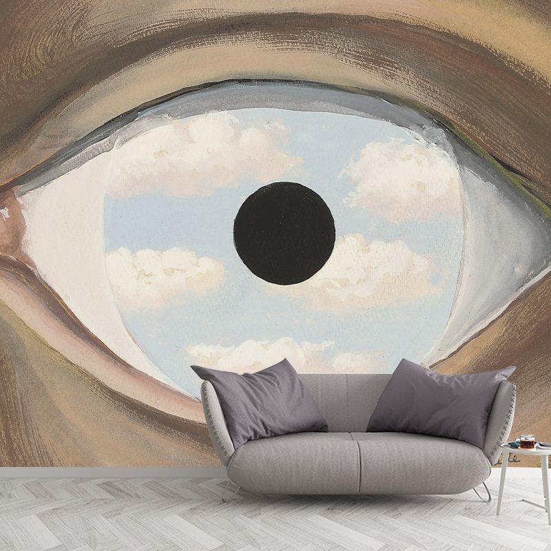 Surrealistic Cloud in Eye Mural Decal in Blue-Brown Waterproof Wall Art for Living Room