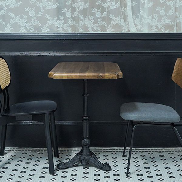 Industrial Kitchen Dining Table Solid Wood Table with Black Metal Pedestal Base