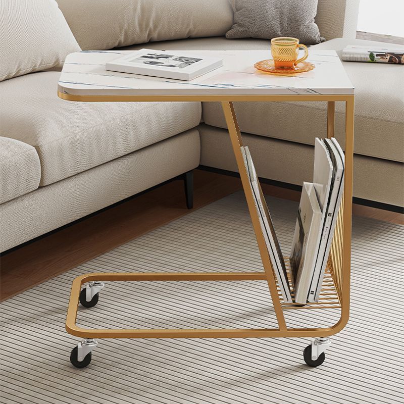Contemporary C-shape Side Table Black/Gold Metal Side End Snack Table