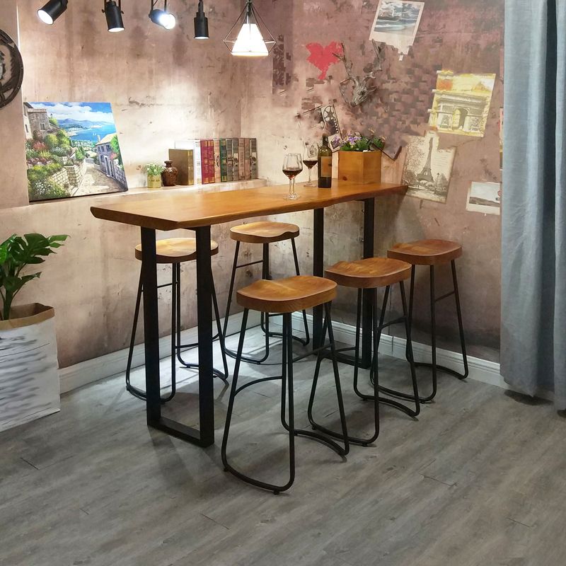 Indoor Modern Bar Pub Table Set 1/2/3/4/6 Pieces Solid Wood Pub Table Set in Natural