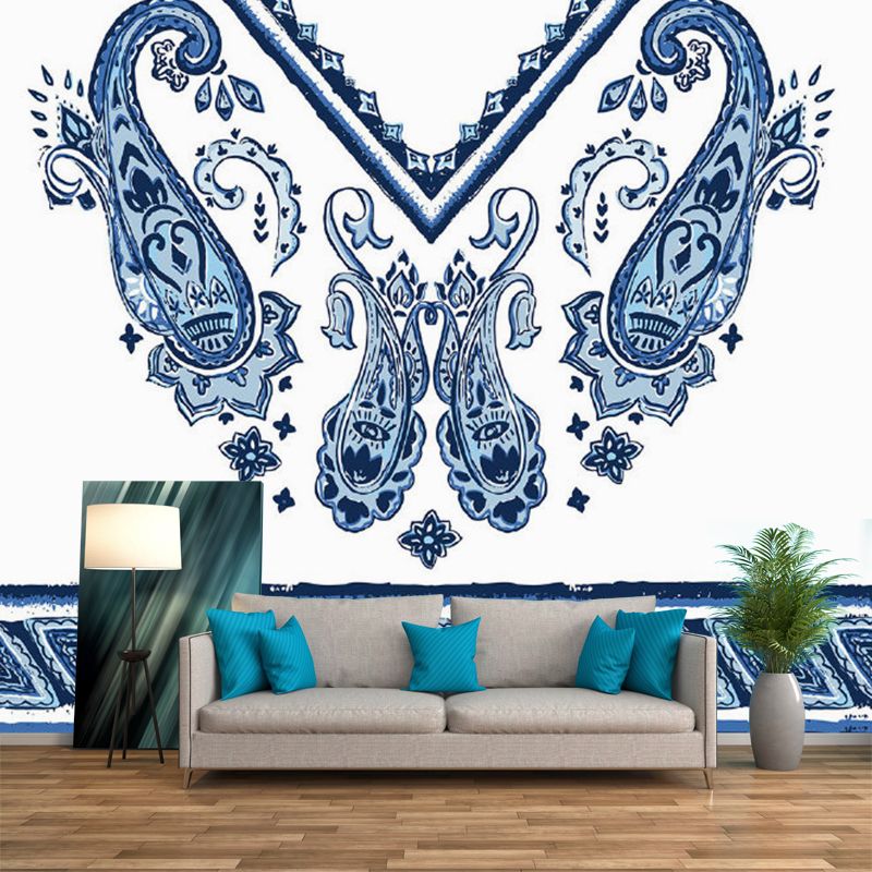 Blue Teardrop Wall Paper Murals Geometric Bohemian Washable Wall Covering for Home