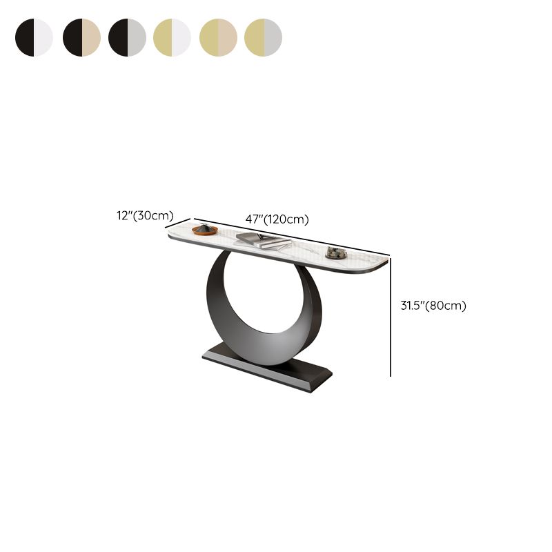 Glam 11.81" W Console Table Stone Half Moon Accent Table with 1 Shelf