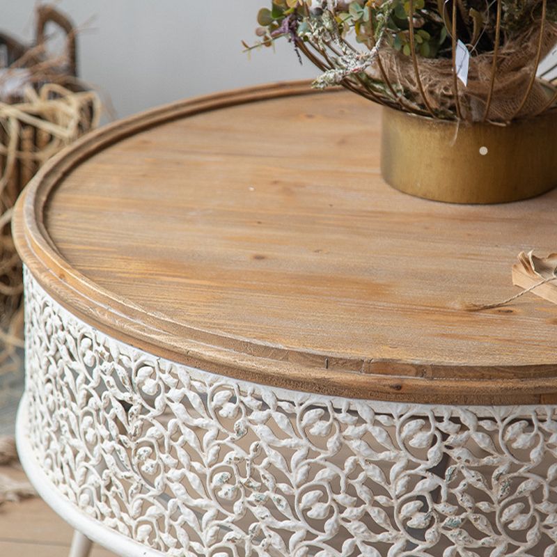 French Country Round Coffee Table with Natural Pine Wood Top