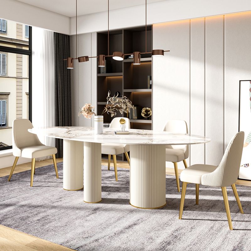 Metal Traditional Luxury Oval Indoor Table Sintered Stone Table with 3 Legs