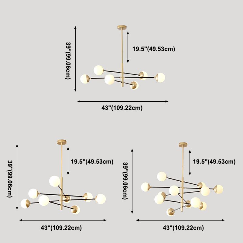 Postmodern Multi Head Chandelier Light Fixtures Metal and Glass Hanging Chandelier for Cafe